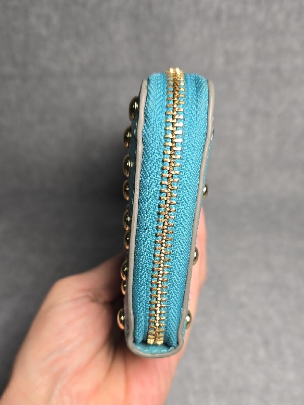 Coach Accordion Zip Wallet Cadet Blue with Gold Studs - Picture 6 of 16